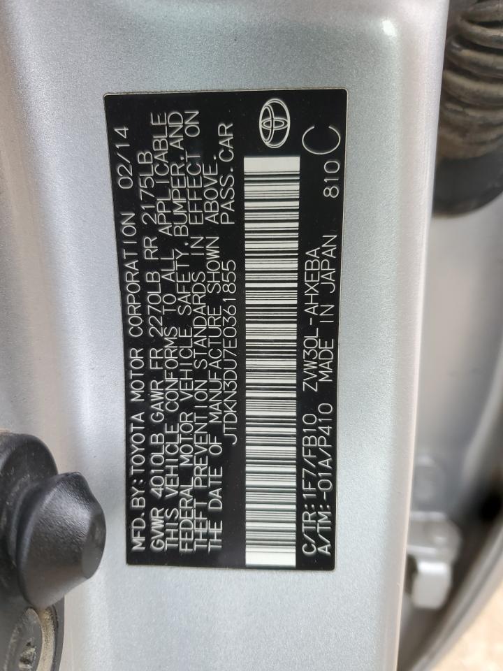 2014 Toyota Prius VIN: JTDKN3DU7E0361855 Lot: 86664085