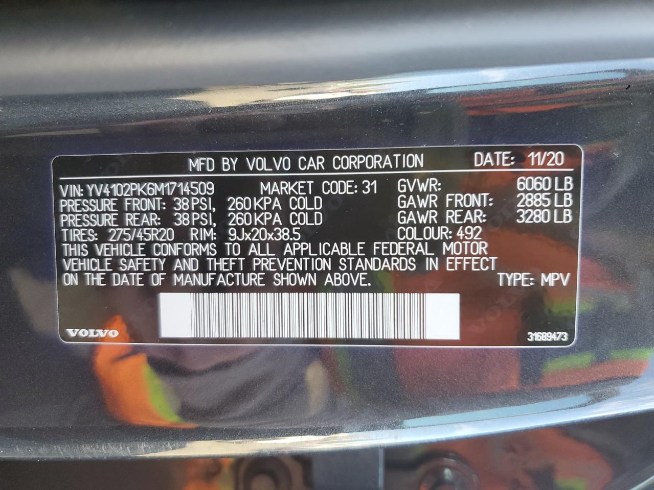 2021 Volvo Xc90 T5 Momentum VIN: YV4102PK6M1714509 Lot: 86405865