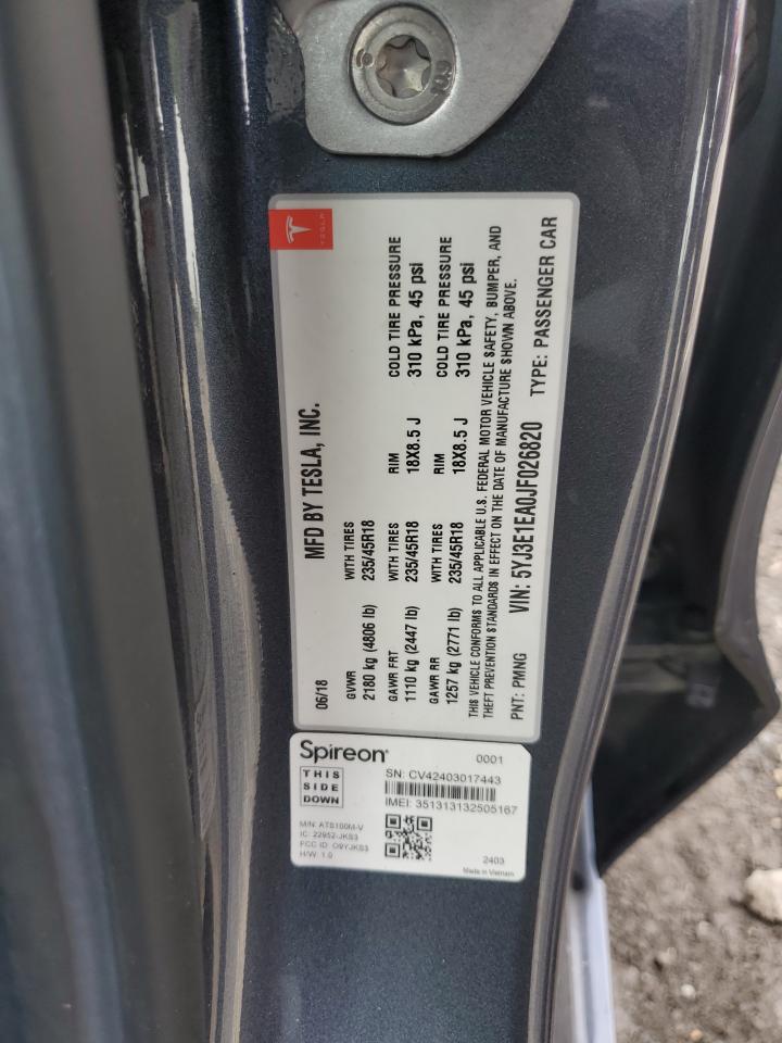 2018 Tesla Model 3 VIN: 5YJ3E1EA0JF026820 Lot: 86669855
