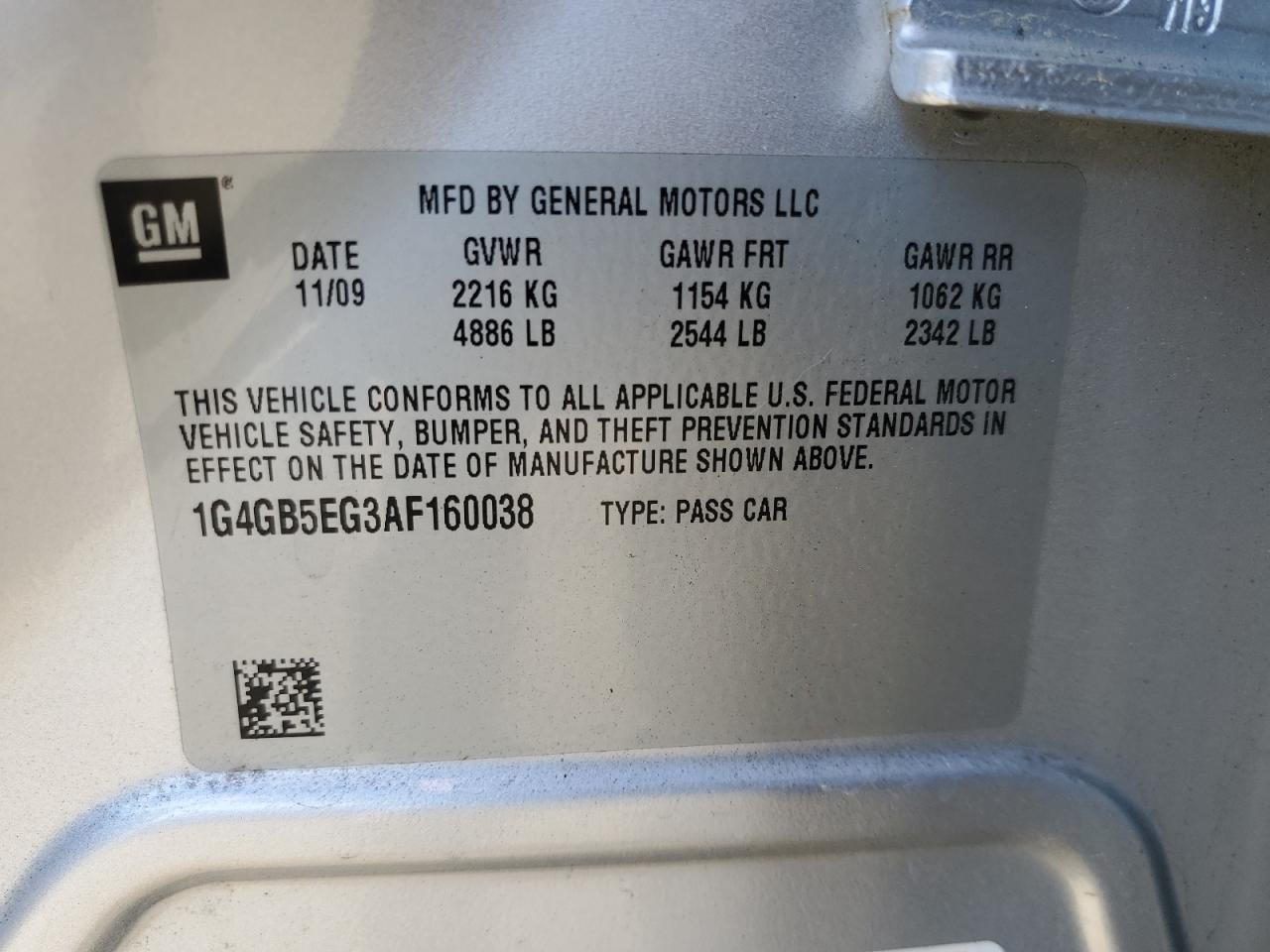 2010 Buick Lacrosse Cx VIN: 1G4GB5EG3AF160038 Lot: 82746045