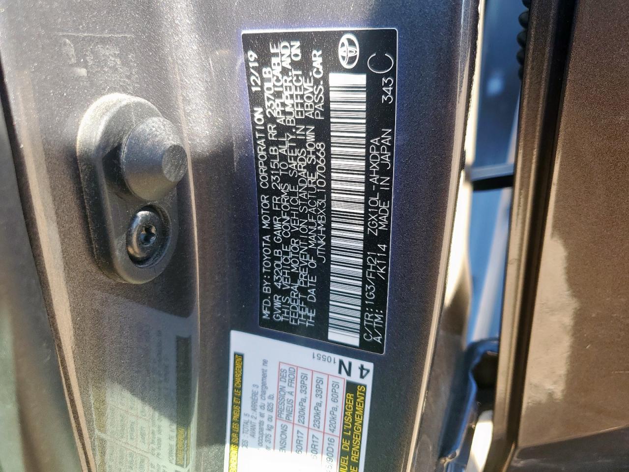 2020 Toyota C-Hr Xle VIN: JTNKHMBX3L1070668 Lot: 82185185