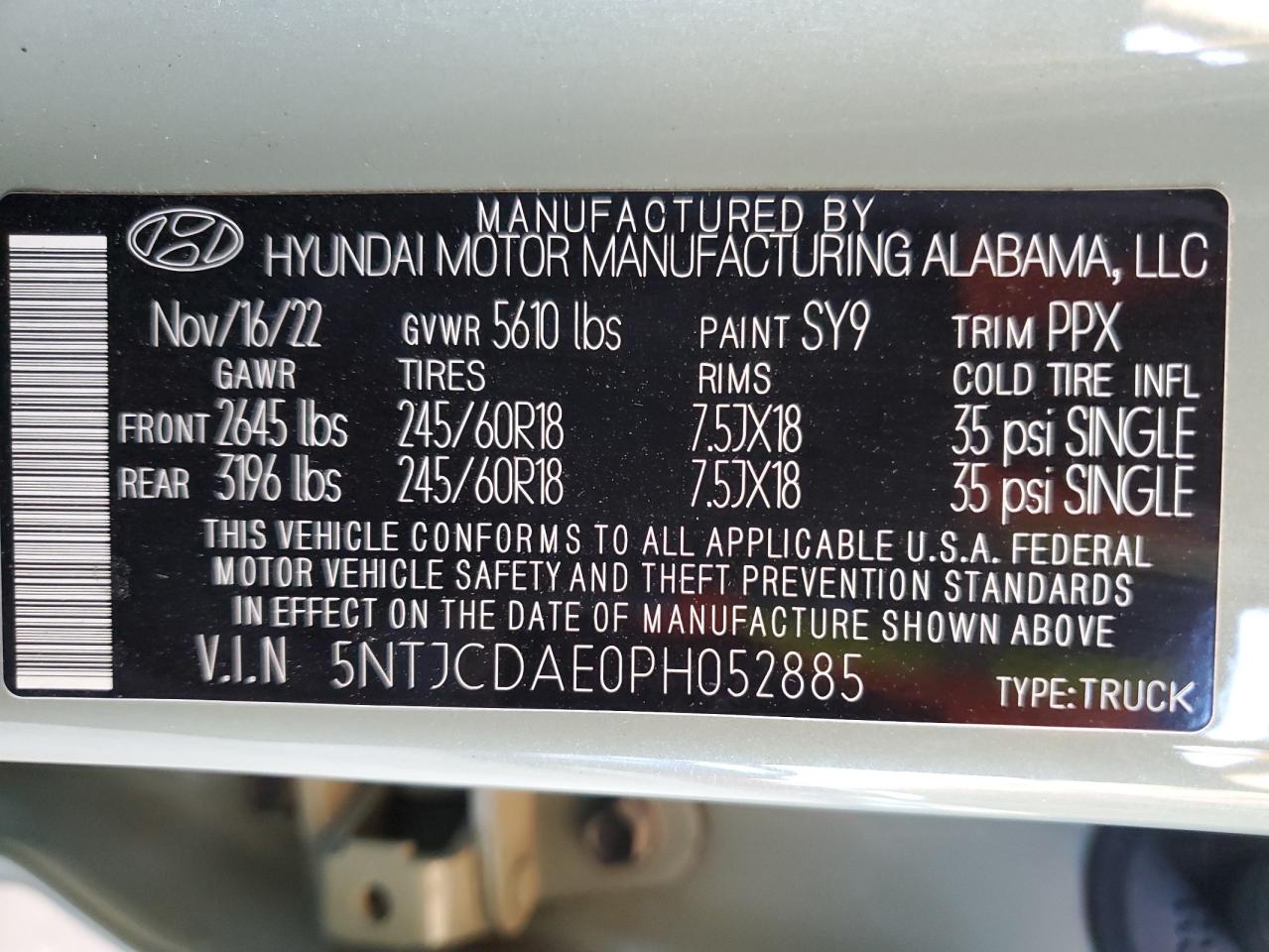 2023 Hyundai Santa Cruz Sel VIN: 5NTJCDAE0PH052885 Lot: 86874835