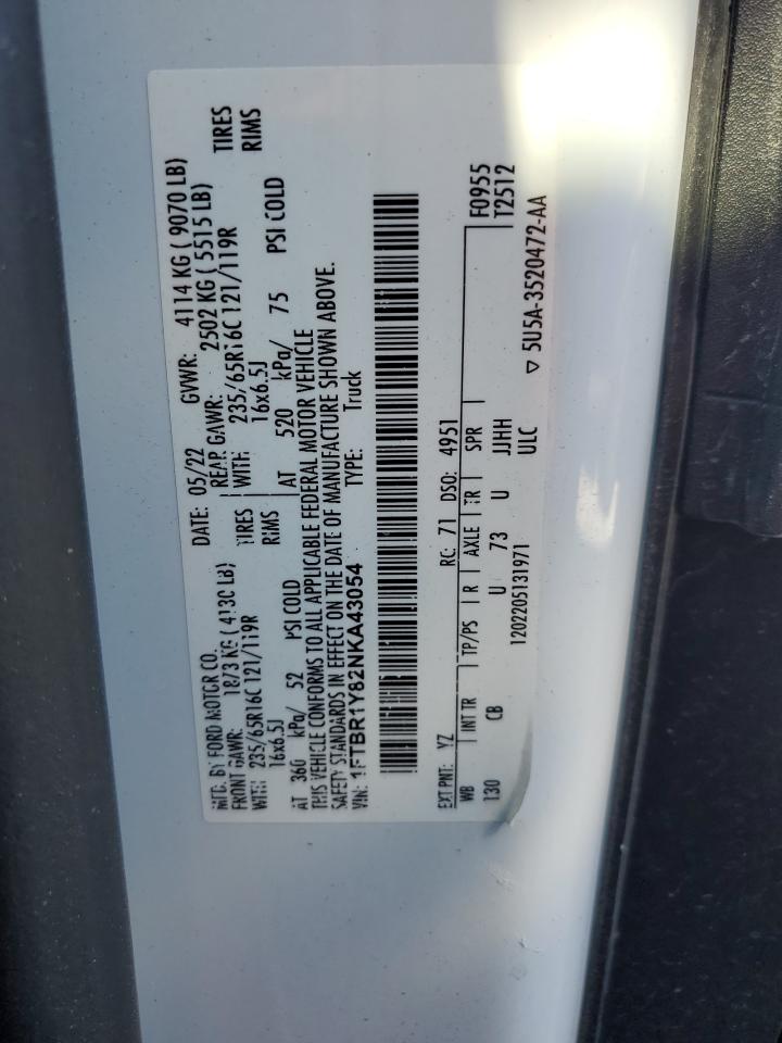 2022 Ford Transit T-250 VIN: 1FTBR1Y82NKA43054 Lot: 81126985