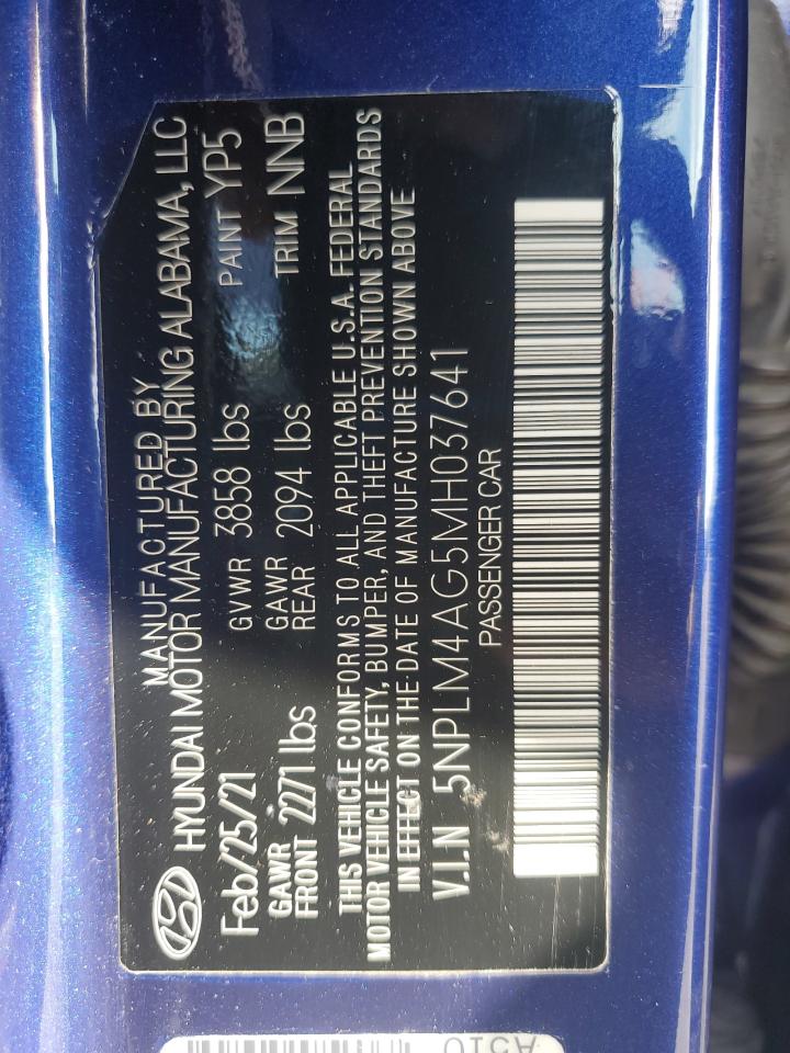 2021 Hyundai Elantra Sel VIN: 5NPLM4AG5MH037641 Lot: 85342805