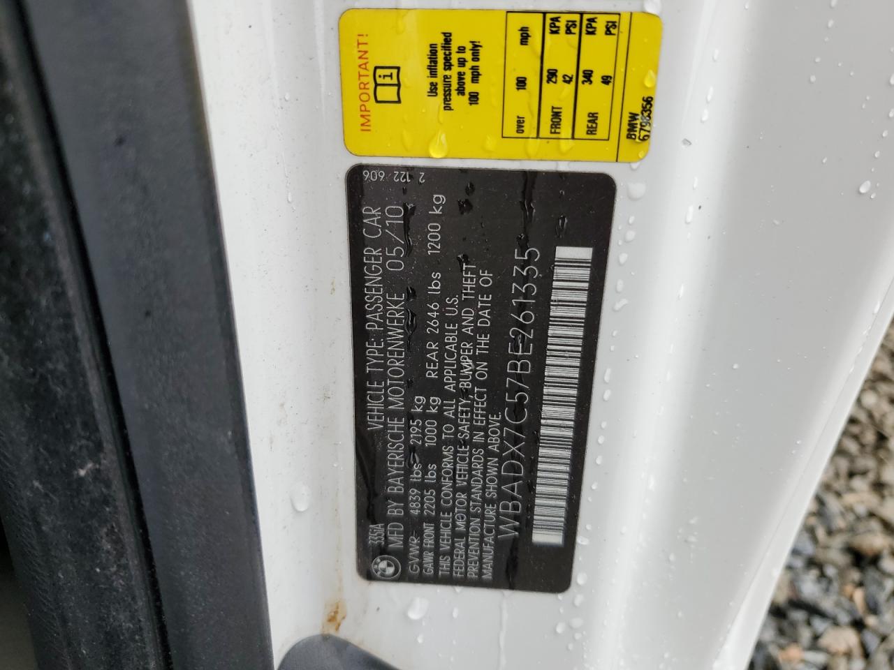 2011 BMW 335 I VIN: WBADX7C57BE261335 Lot: 86121275