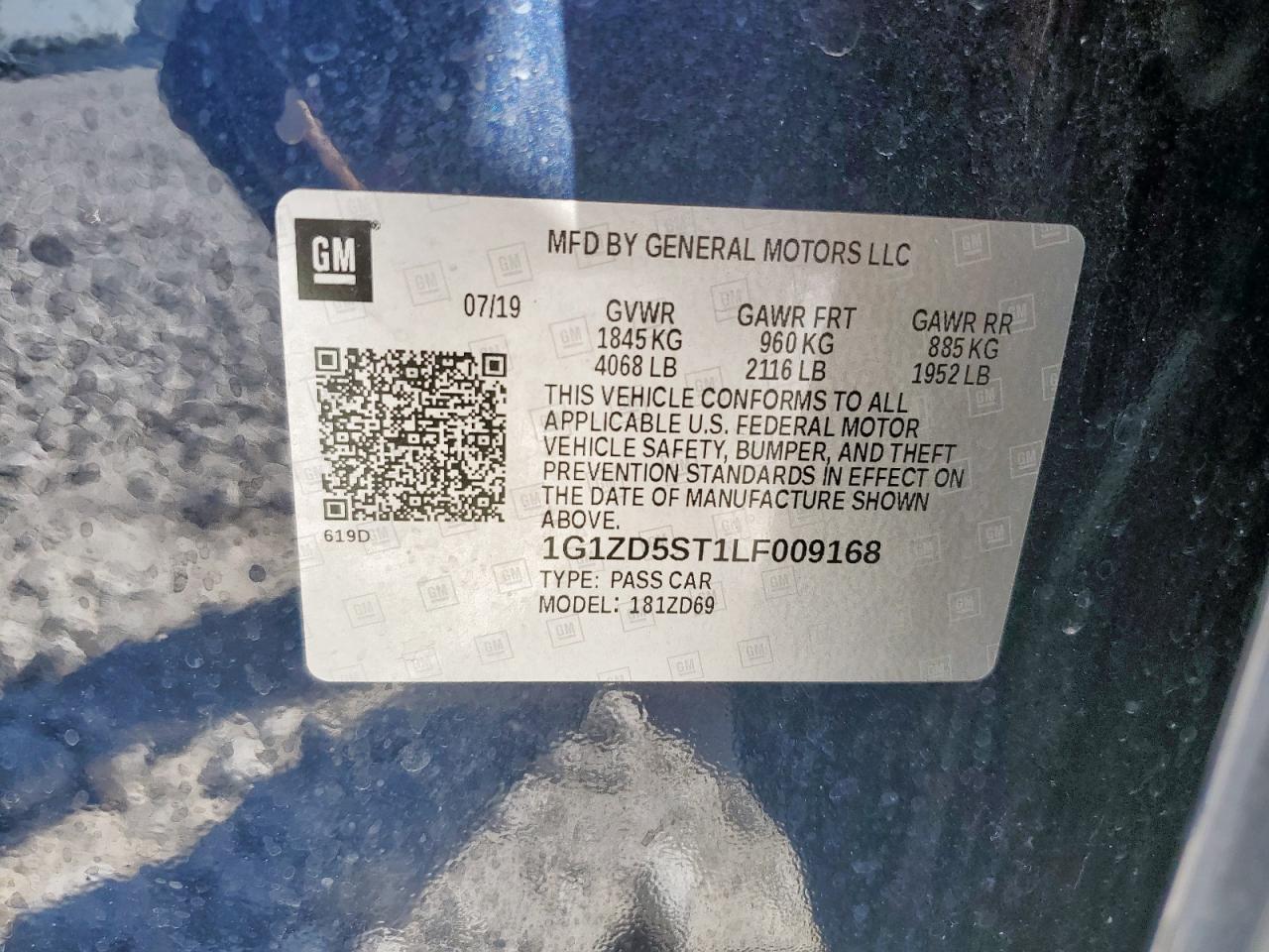 2020 Chevrolet Malibu Lt VIN: 1G1ZD5ST1LF009168 Lot: 85298815