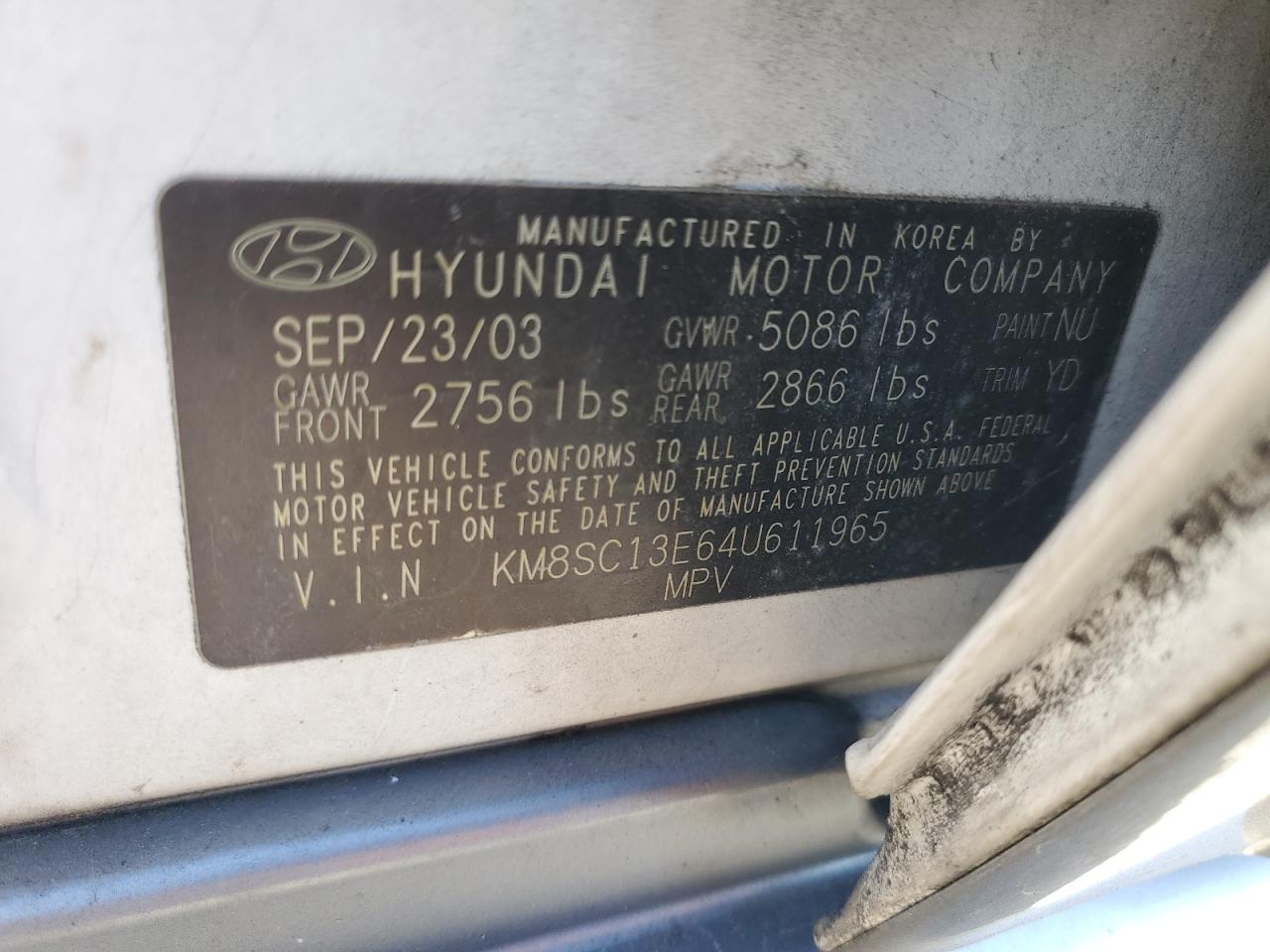 2004 Hyundai Santa Fe Gls VIN: KM8SC13E64U611965 Lot: 87191795