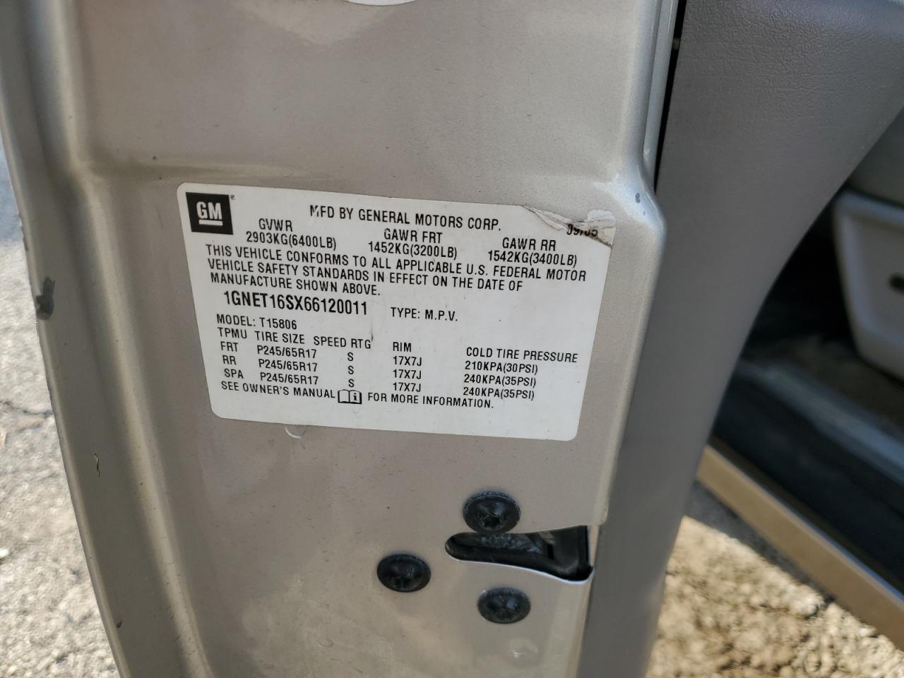 2006 Chevrolet Trailblazer Ext Ls VIN: 1GNET16SX66120011 Lot: 84607155