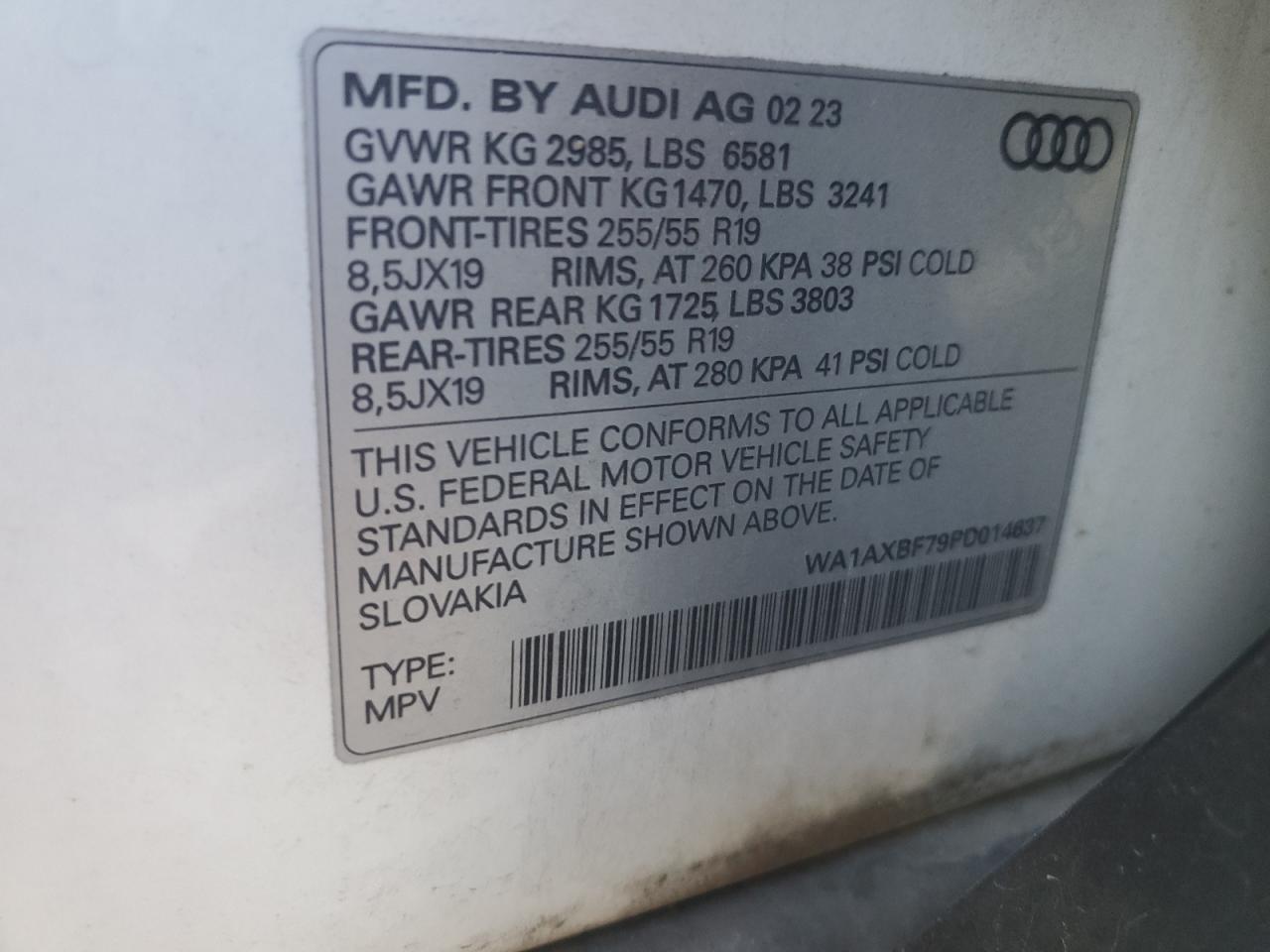 2023 Audi Q7 Premium VIN: WA1AXBF79PD014637 Lot: 86229625