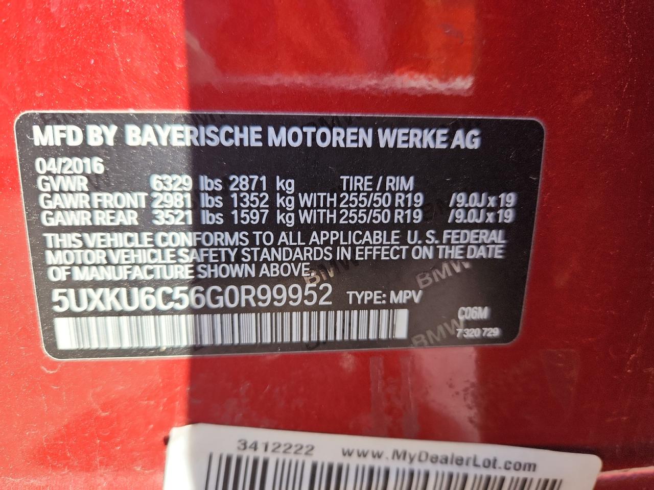 2016 BMW X6 xDrive50I VIN: 5UXKU6C56G0R99952 Lot: 84073575