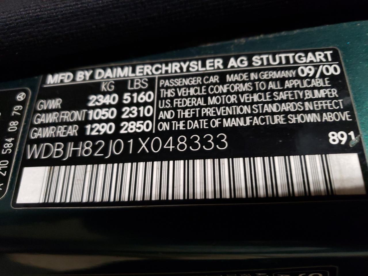 2001 Mercedes-Benz E 320 4Matic VIN: WDBJH82J01X048333 Lot: 86717755