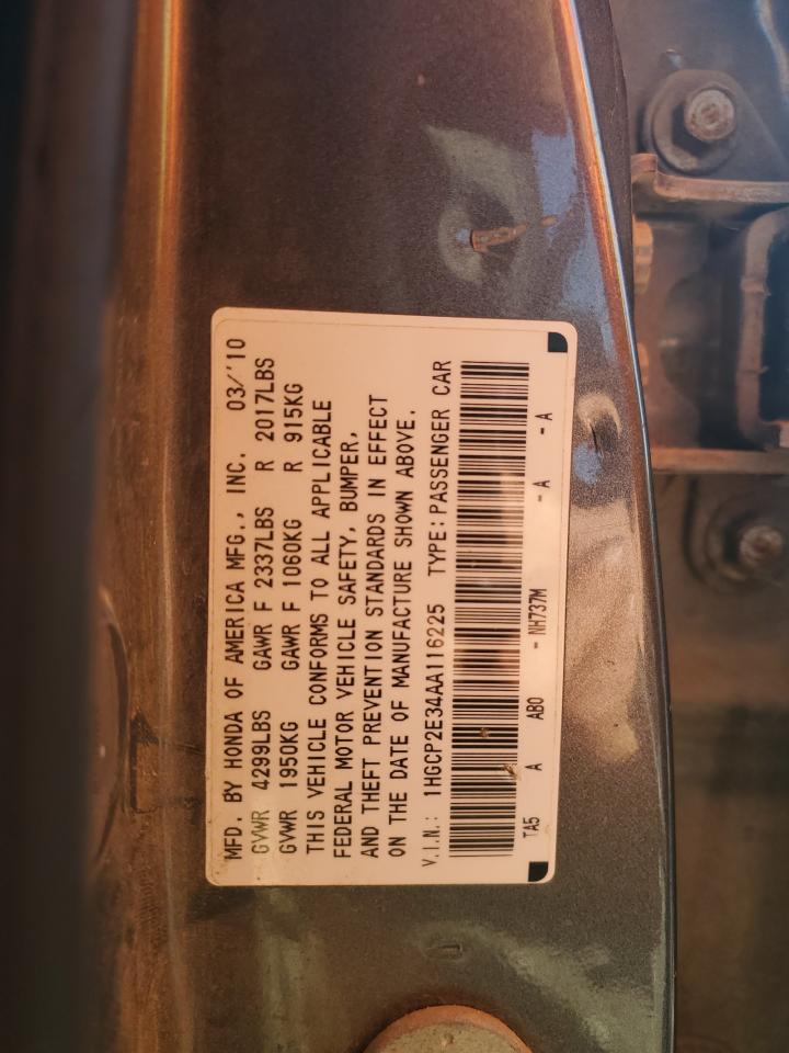 2010 Honda Accord Lx VIN: 1HGCP2E34AA116225 Lot: 81947975