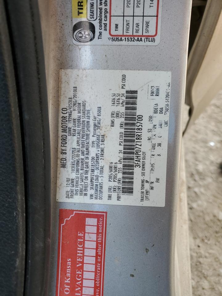 2008 Ford Fusion Se VIN: 3FAHP07Z18R185700 Lot: 85079415
