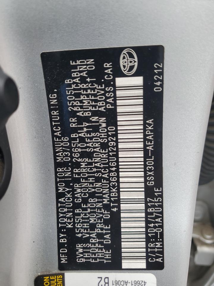 2006 Toyota Avalon Xl VIN: 4T1BK36B46U129210 Lot: 90306335