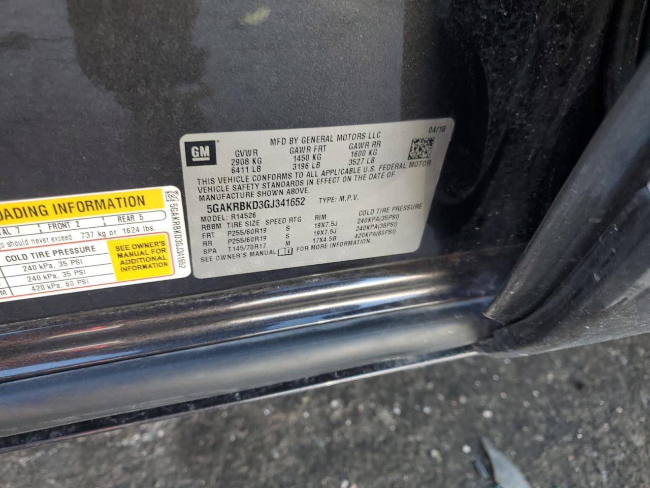 2016 Buick Enclave VIN: 5GAKRBKD3GJ341652 Lot: 87395945