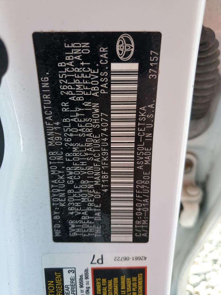 2015 Toyota Camry Le VIN: 4T1BF1FK9FU474077 Lot: 81926125