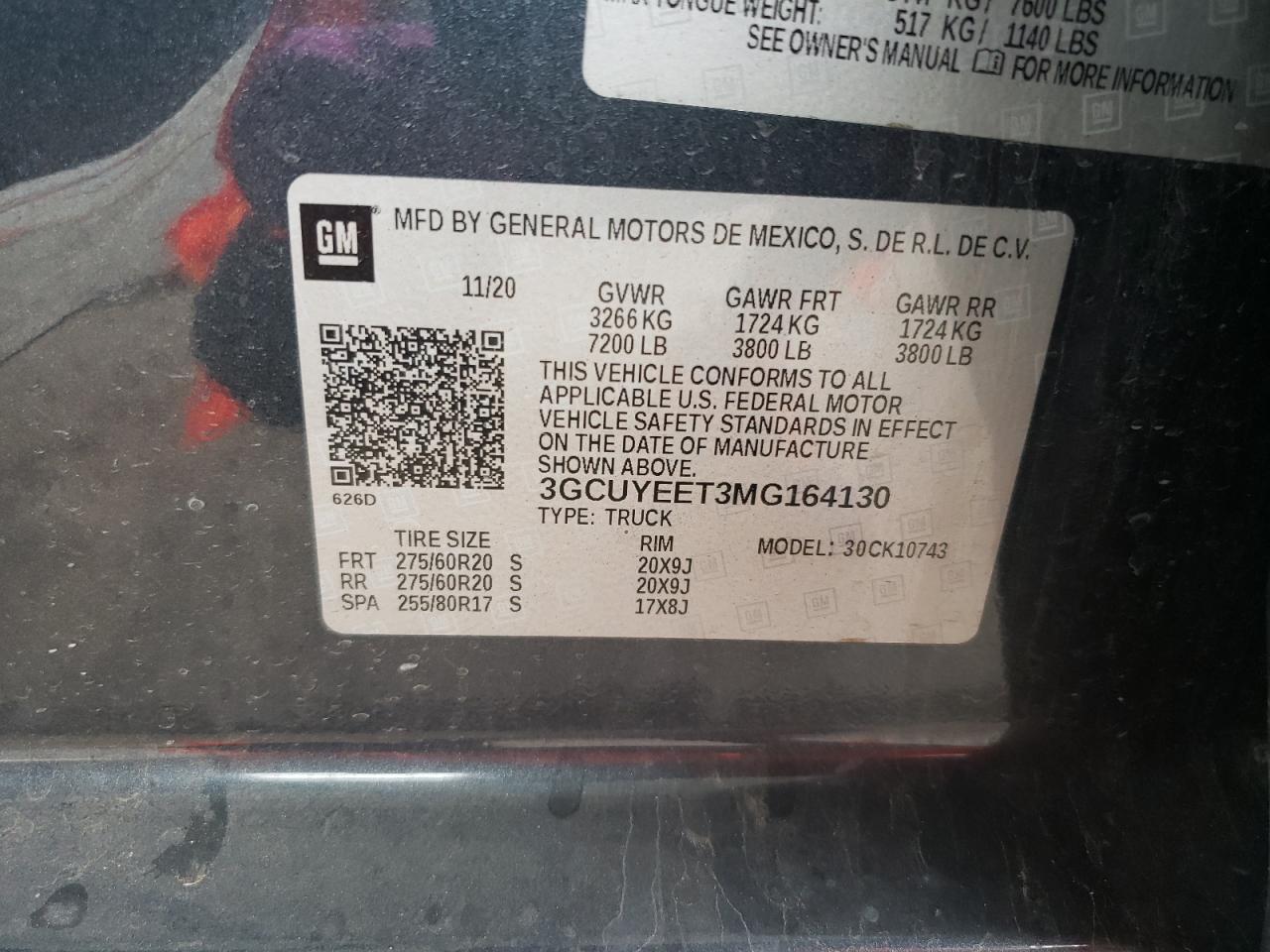 2021 Chevrolet Silverado K1500 Rst VIN: 3GCUYEET3MG164130 Lot: 90551415