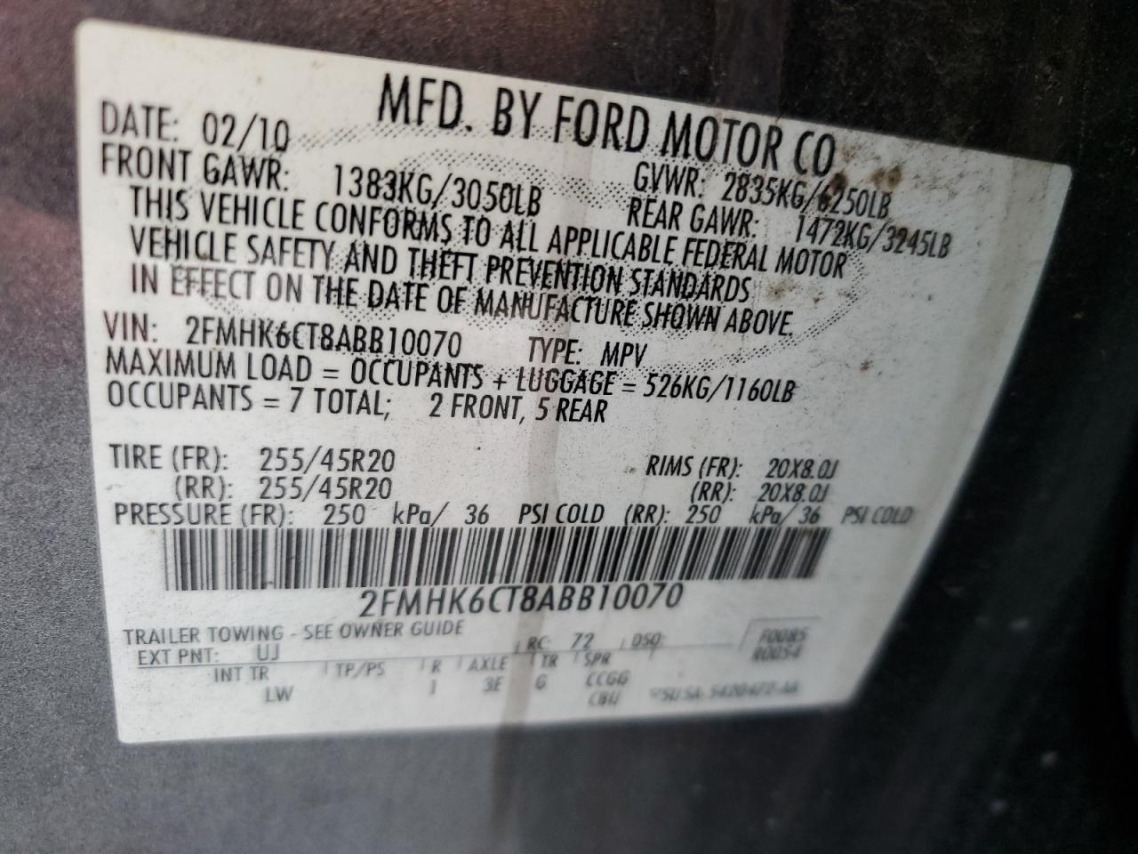 2010 Ford Flex Sel VIN: 2FMHK6CT8ABB10070 Lot: 85702105