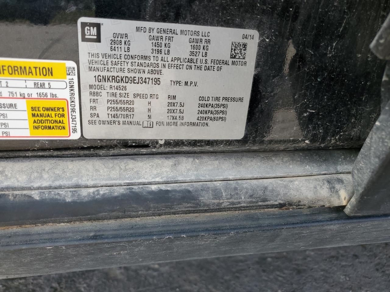 2014 Chevrolet Traverse Lt VIN: 1GNKRGKD9EJ347195 Lot: 85482695