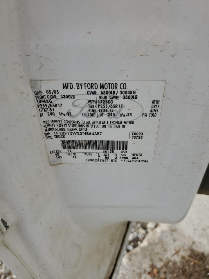 2005 Ford F150 VIN: 1FTRF12W25NB64387 Lot: 82491585