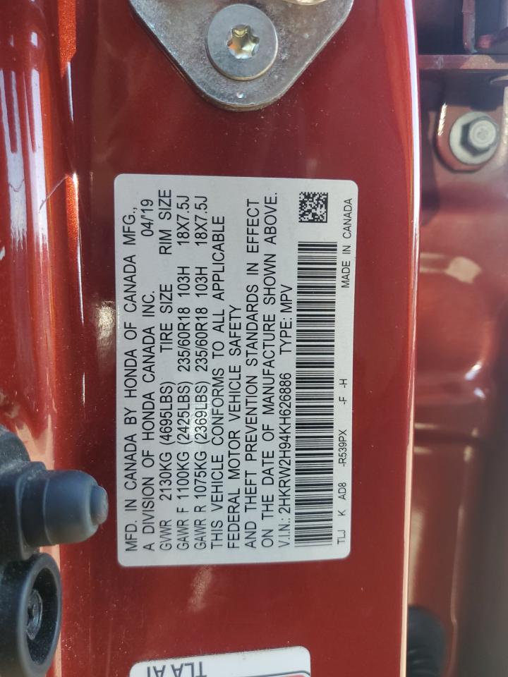 2019 Honda Cr-V Touring VIN: 2HKRW2H94KH626886 Lot: 86256685