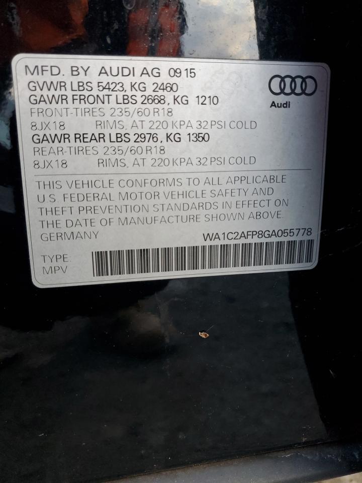2016 Audi Q5 Premium VIN: WA1C2AFP8GA055778 Lot: 89797945