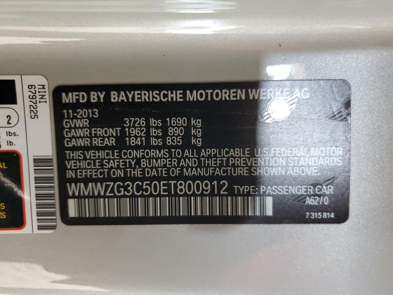 2014 Mini Cooper S Clubman VIN: WMWZG3C50ET800912 Lot: 85842375