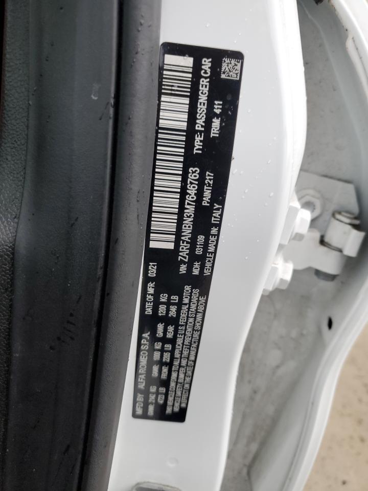 2021 Alfa Romeo Giulia Ti VIN: ZARFANBN3M7646763 Lot: 80188025