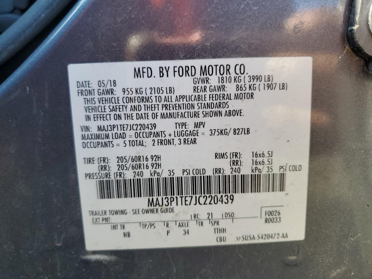 2018 Ford Ecosport Se VIN: MAJ3P1TE7JC220439 Lot: 89510455