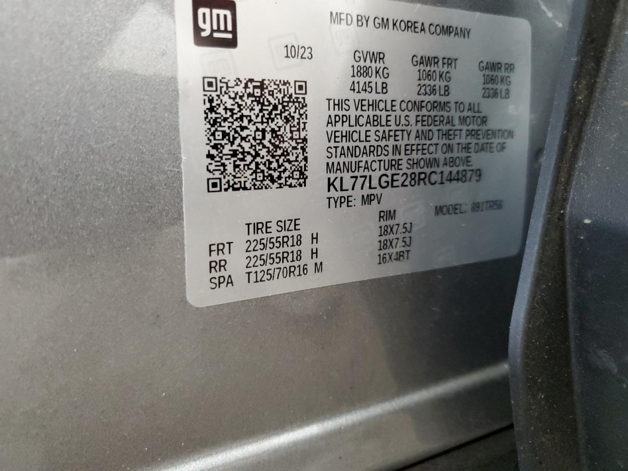 2024 Chevrolet Trax 1Rs VIN: KL77LGE28RC144879 Lot: 85490645