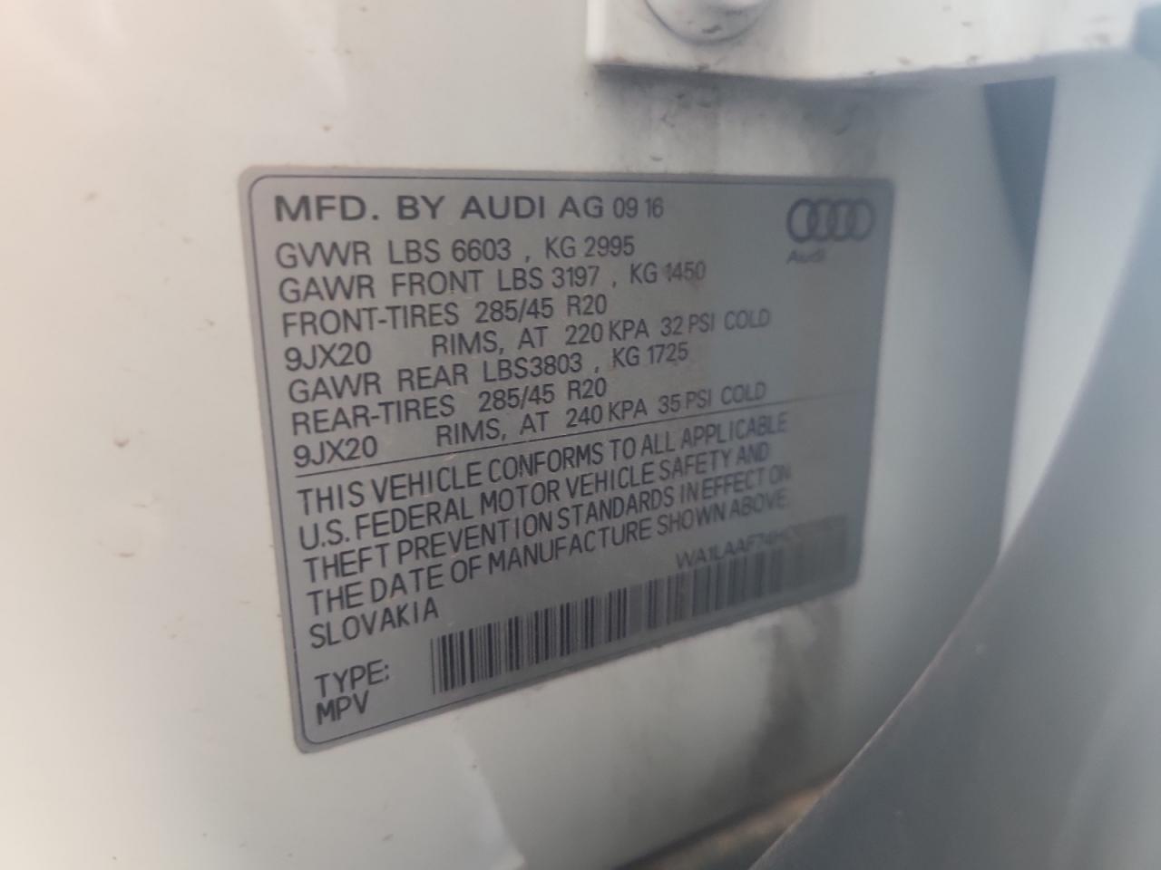 2017 Audi Q7 Premium Plus VIN: WA1LAAF74HD028838 Lot: 85766525