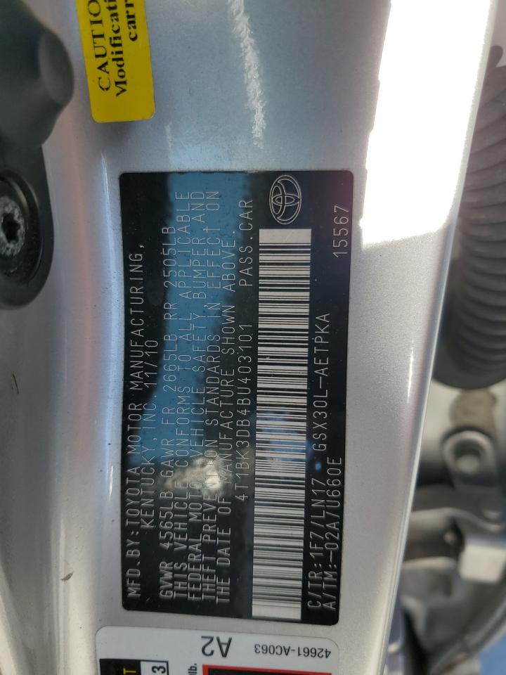 2011 Toyota Avalon Base VIN: 4T1BK3DB4BU403101 Lot: 89776965
