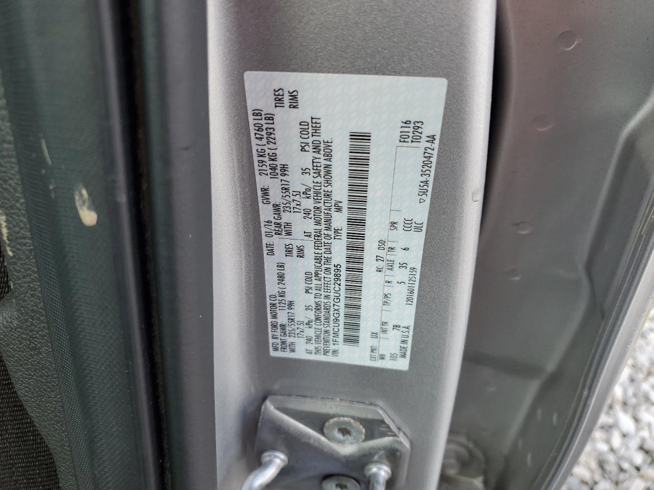 2016 Ford Escape Se VIN: 1FMCU9GX7GUC29895 Lot: 90995655