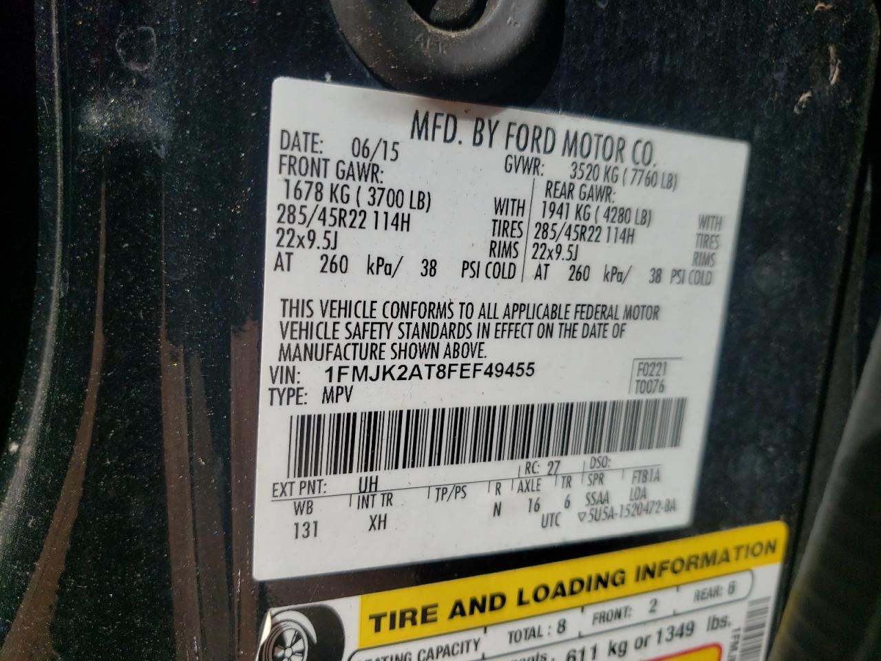 2015 Ford Expedition El Limited VIN: 1FMJK2AT8FEF49455 Lot: 81616105