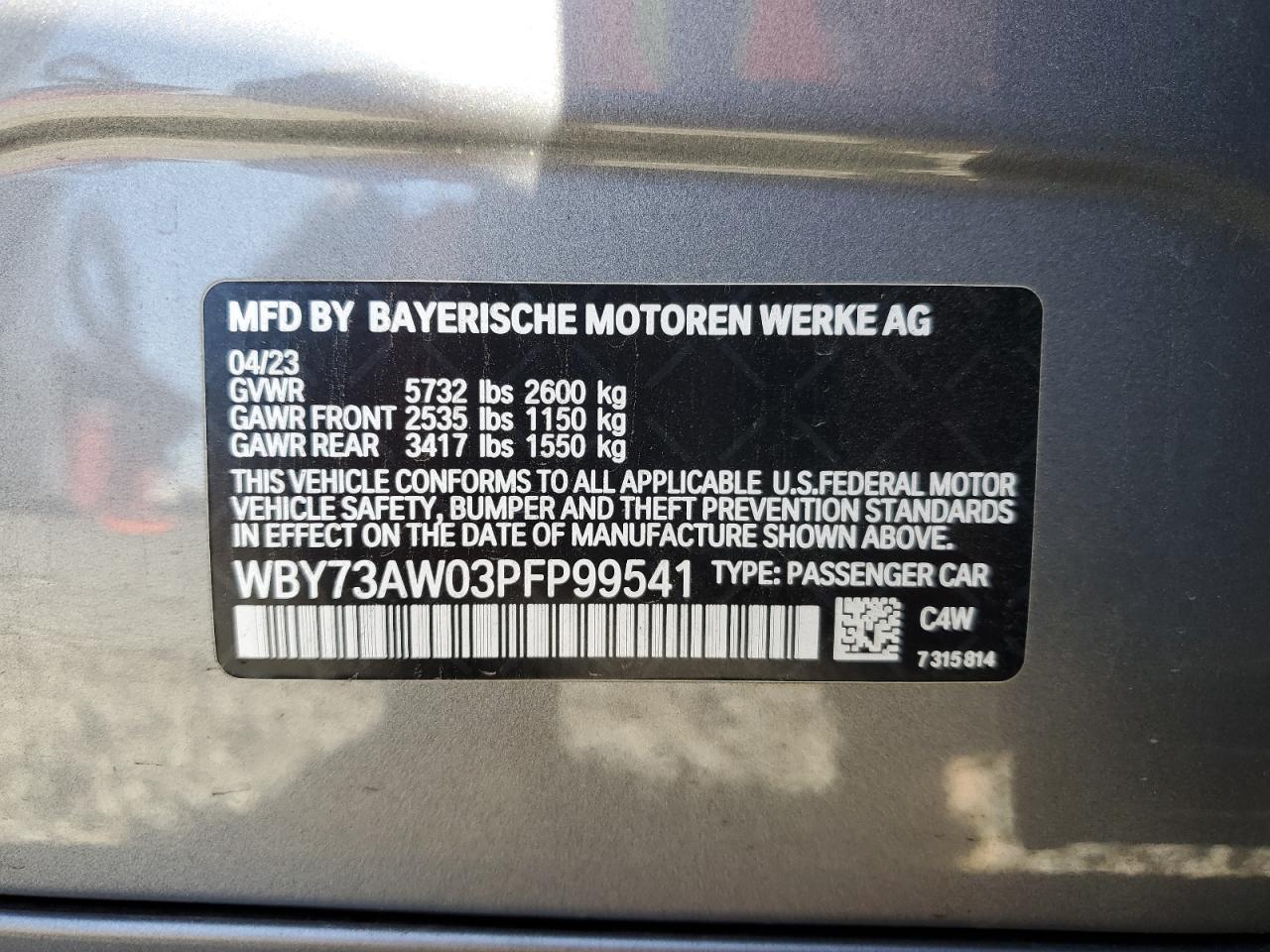 2023 BMW I4 Edrive 40 VIN: WBY73AW03PFP99541 Lot: 84732495