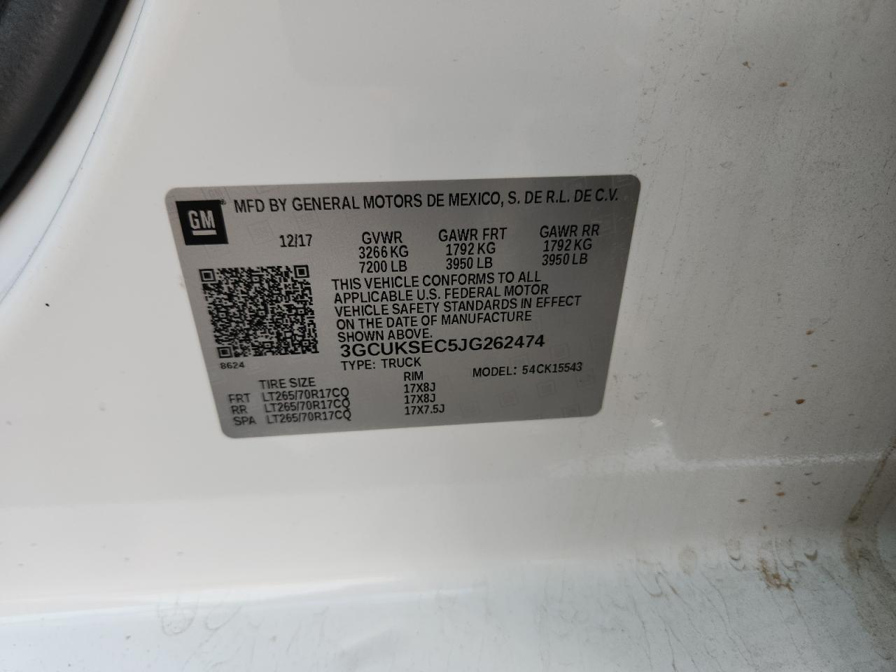2018 Chevrolet Silverado K1500 Ltz VIN: 3GCUKSEC5JG262474 Lot: 82337835