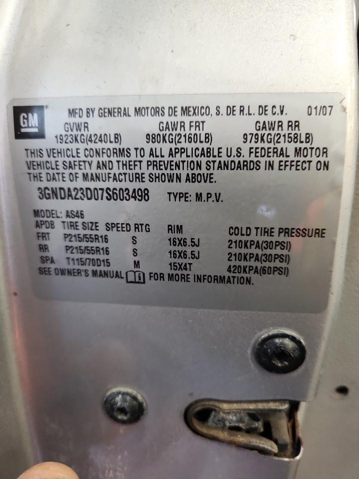 2007 Chevrolet Hhr Lt VIN: 3GNDA23D07S603498 Lot: 85400365