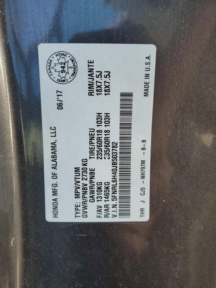 2018 Honda Odyssey Ex VIN: 5FNRL6H40JB503782 Lot: 84540005