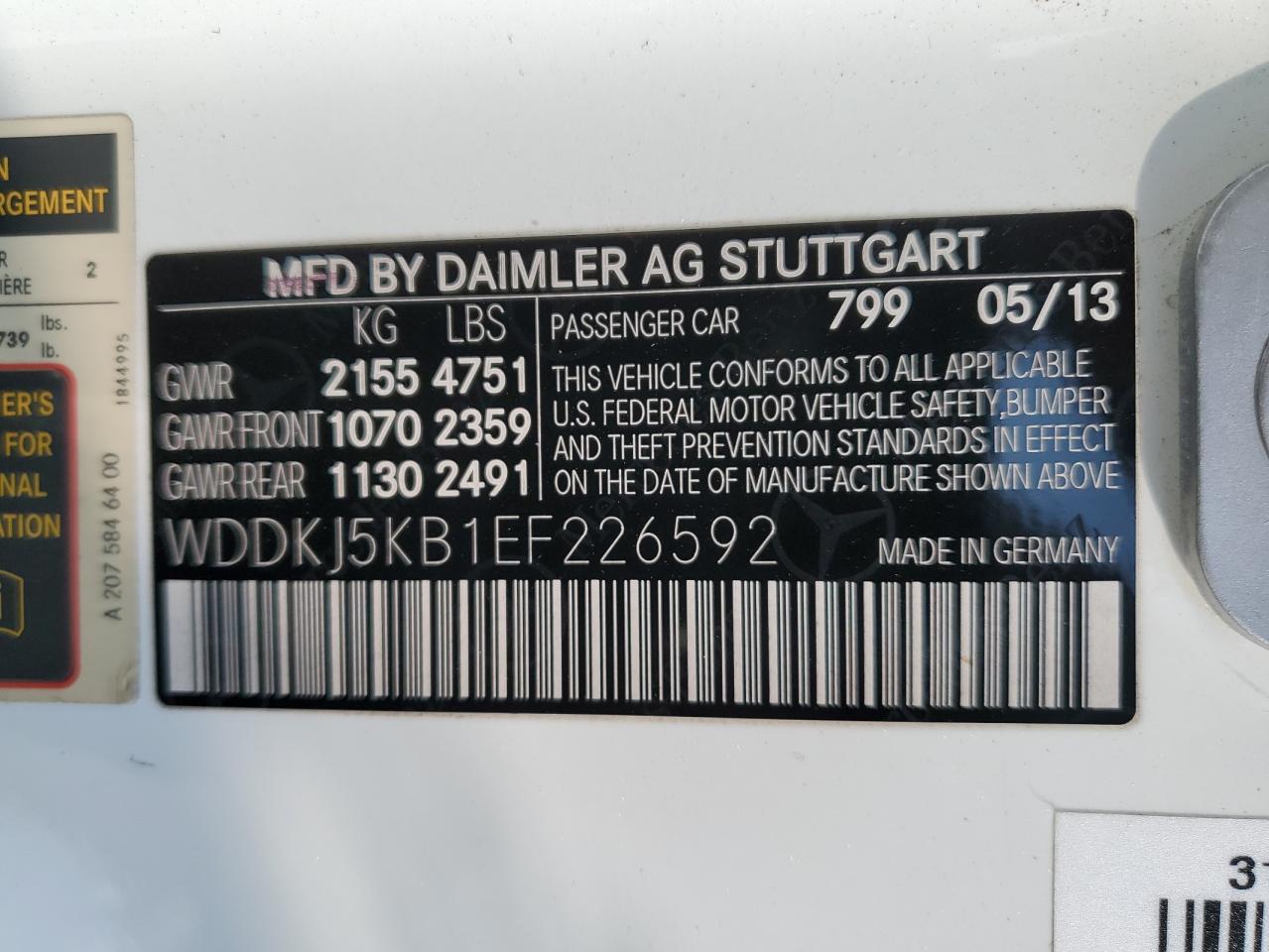 2014 Mercedes-Benz E 350 VIN: WDDKJ5KB1EF226592 Lot: 81954605