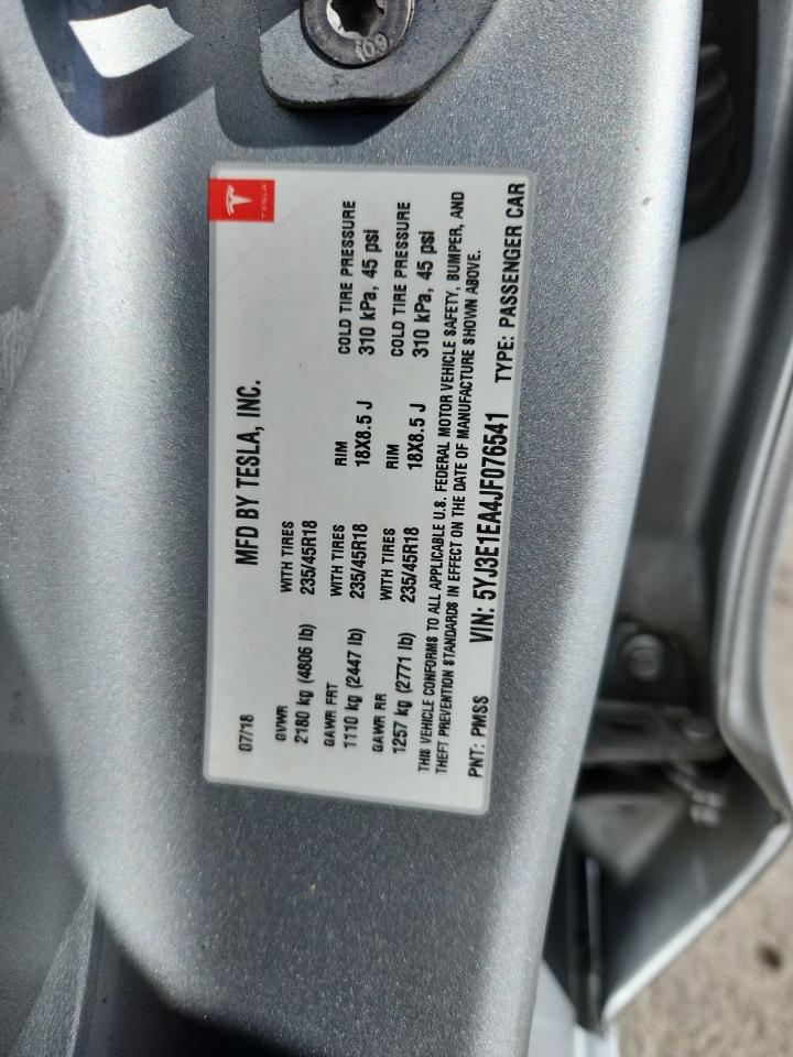 2018 Tesla Model 3 VIN: 5YJ3E1EA4JF076541 Lot: 83998405