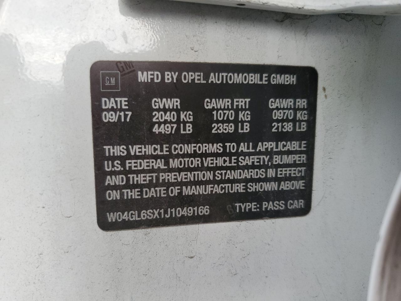 2018 Buick Regal Preferred VIN: W04GL6SX1J1049166 Lot: 90487065