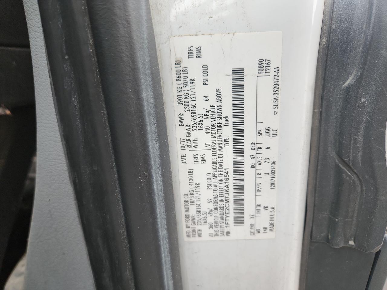 2018 Ford Transit T-150 VIN: 1FTYE2CM7JKA16541 Lot: 90653795