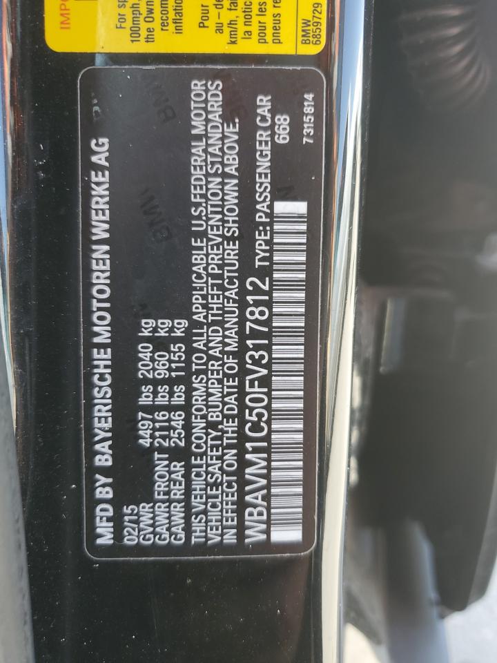 2015 BMW X1 Sdrive28I VIN: WBAVM1C50FV317812 Lot: 84886695