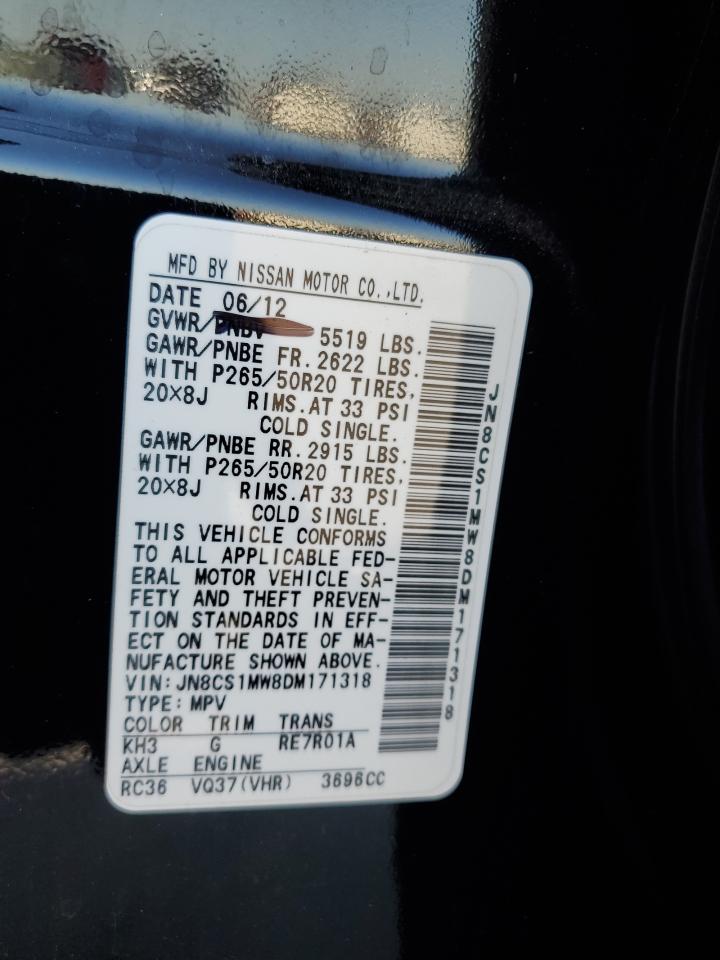 2013 Infiniti Fx37 VIN: JN8CS1MW8DM171318 Lot: 87482485