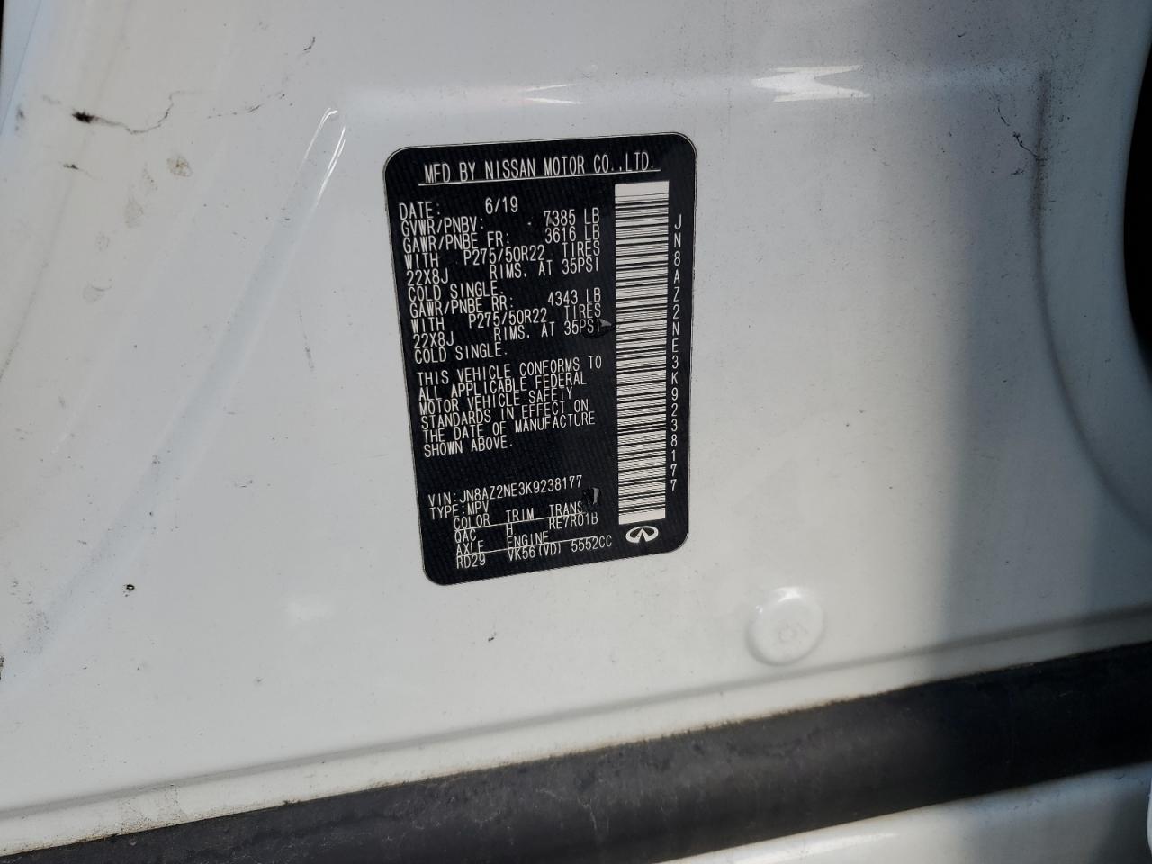 2019 Infiniti Qx80 Luxe VIN: JN8AZ2NE3K9238177 Lot: 90579825