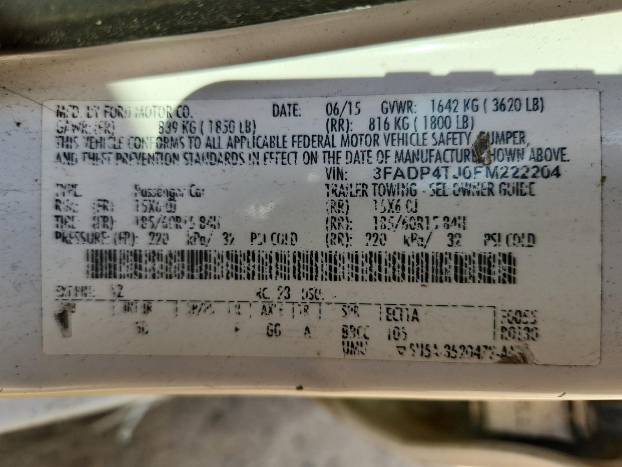 2015 Ford Fiesta S VIN: 3FADP4TJ0FM222204 Lot: 86527075