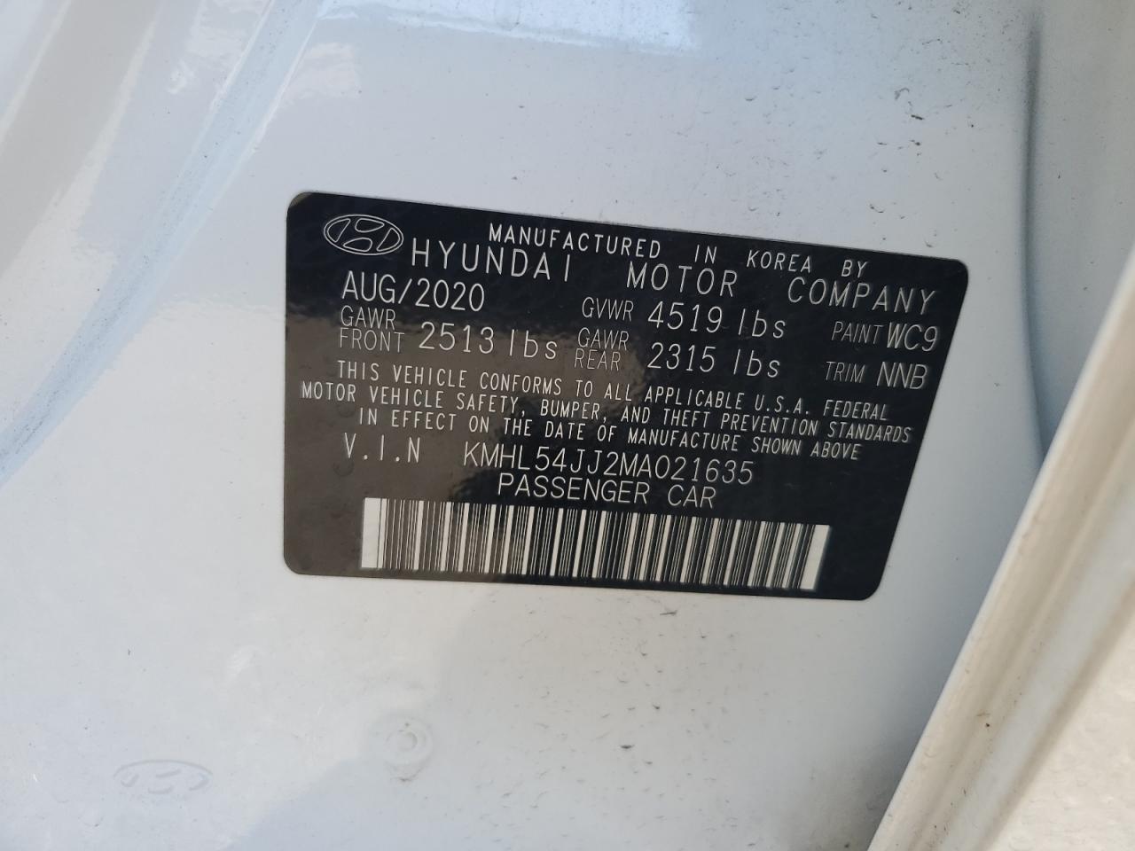 2021 Hyundai Sonata Hybrid VIN: KMHL54JJ2MA021635 Lot: 82174955