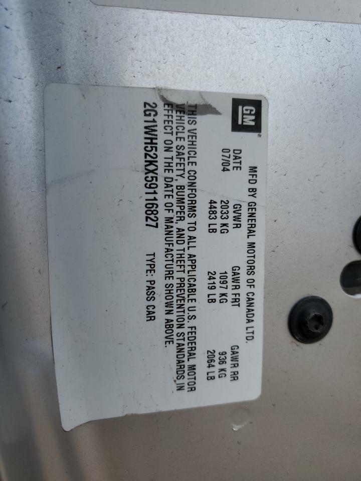 2005 Chevrolet Impala Ls VIN: 2G1WH52KX59116827 Lot: 86152905