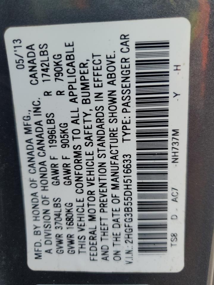2013 Honda Civic Lx VIN: 2HGFG3B55DH516633 Lot: 86686575