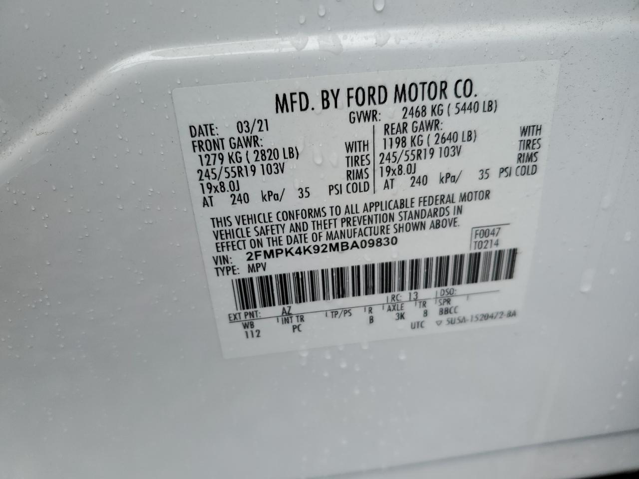 2021 Ford Edge Titanium VIN: 2FMPK4K92MBA09830 Lot: 84592935